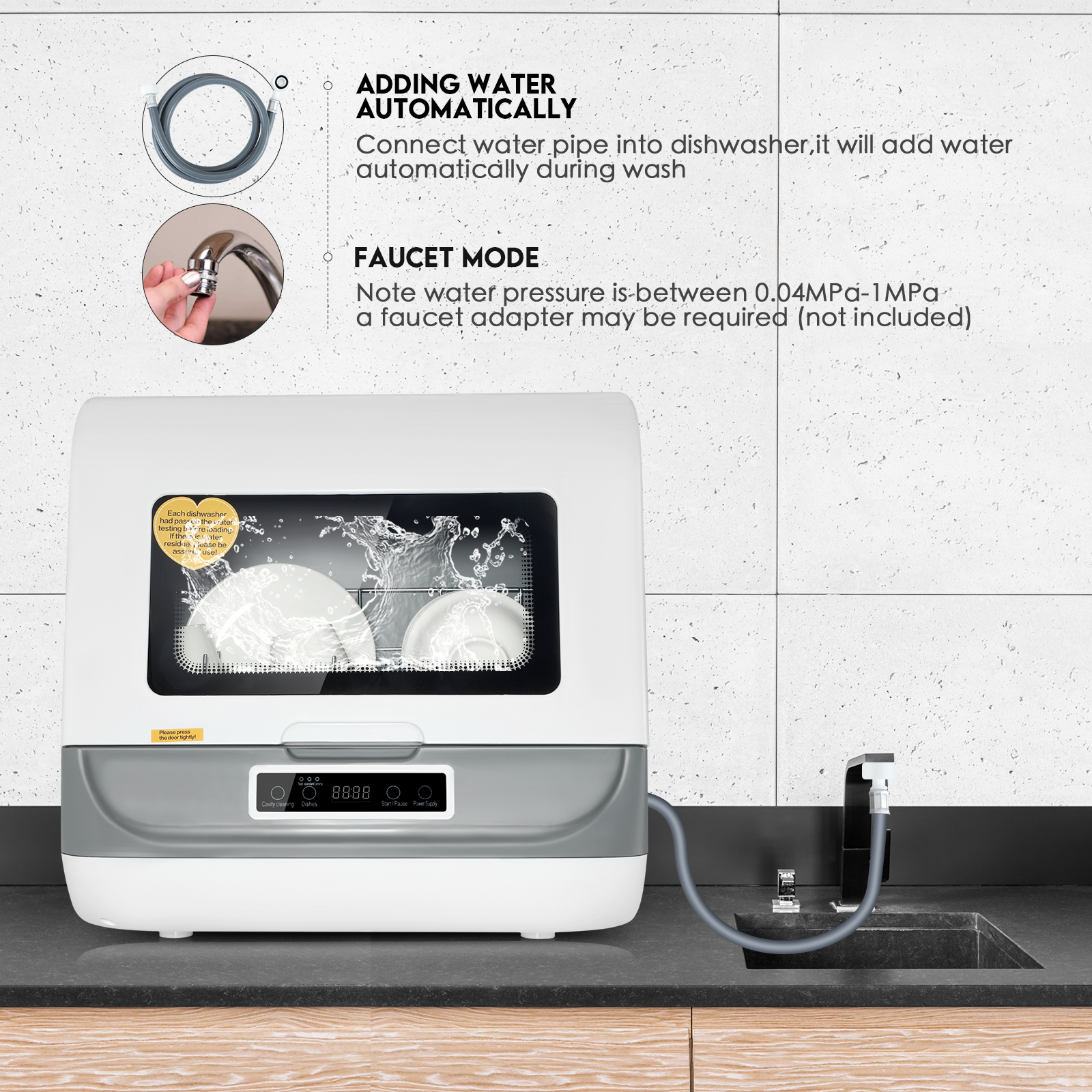 Portable Dishwasher Dishwashers with 5 L Builtin Water Tank 5 Washing